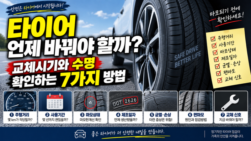 타이어 언제 바꿔야 할까? 교체시기와 수명 확인하는 7가지 방법