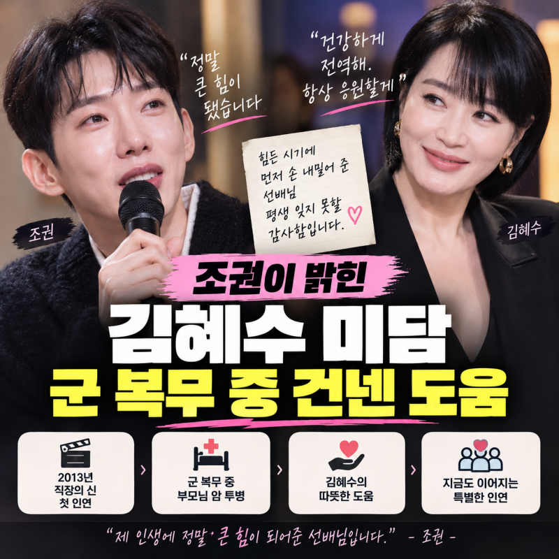 조권이 밝힌 김혜수 미담, 군 복무 중 부모님 투병 당시 건넨 결정적 도움