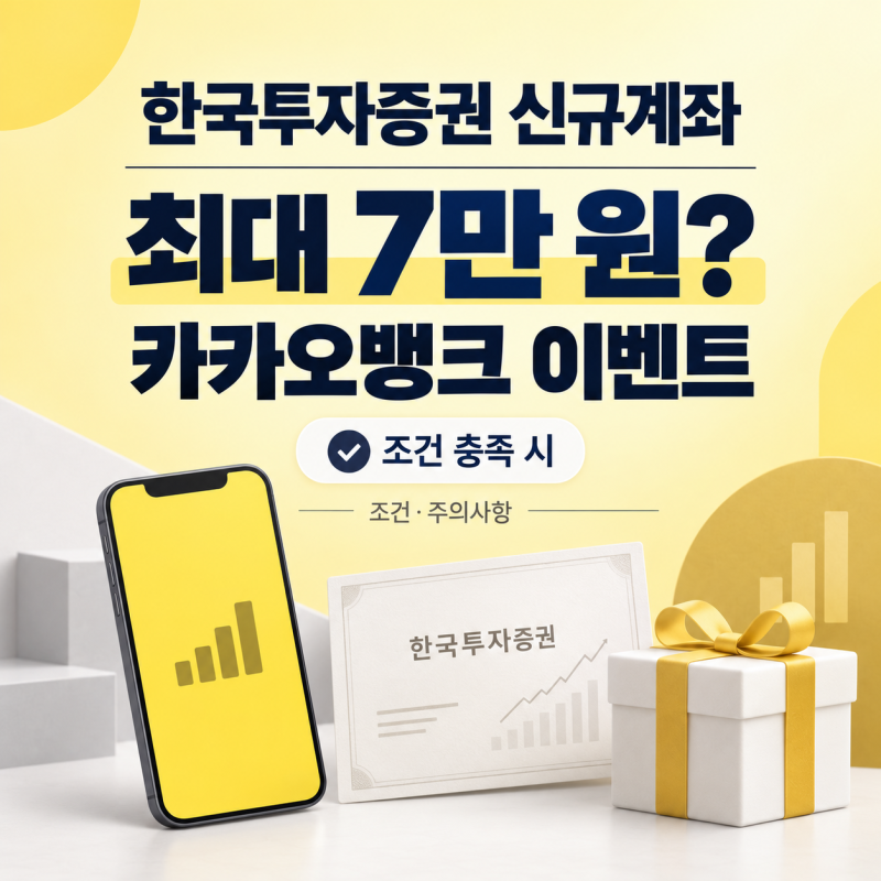 카카오뱅크 한국투자증권 신규계좌 개설 이벤트 최대 7만원 (혜택, 조건, 주의사항)