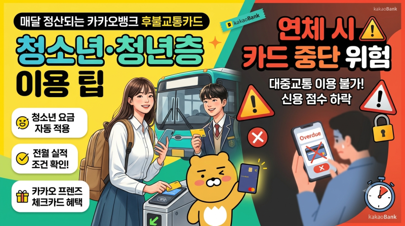 매달 정산되는 카카오뱅크 후불교통카드: 청소년·청년층 이용 팁과 연체 시 카드 중단 위험