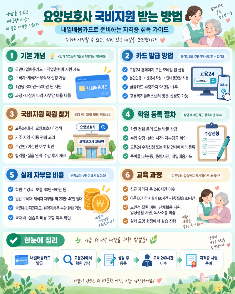 요양보호사 국비지원 내일배움카드 학원 등록 절차 및 비용 정리