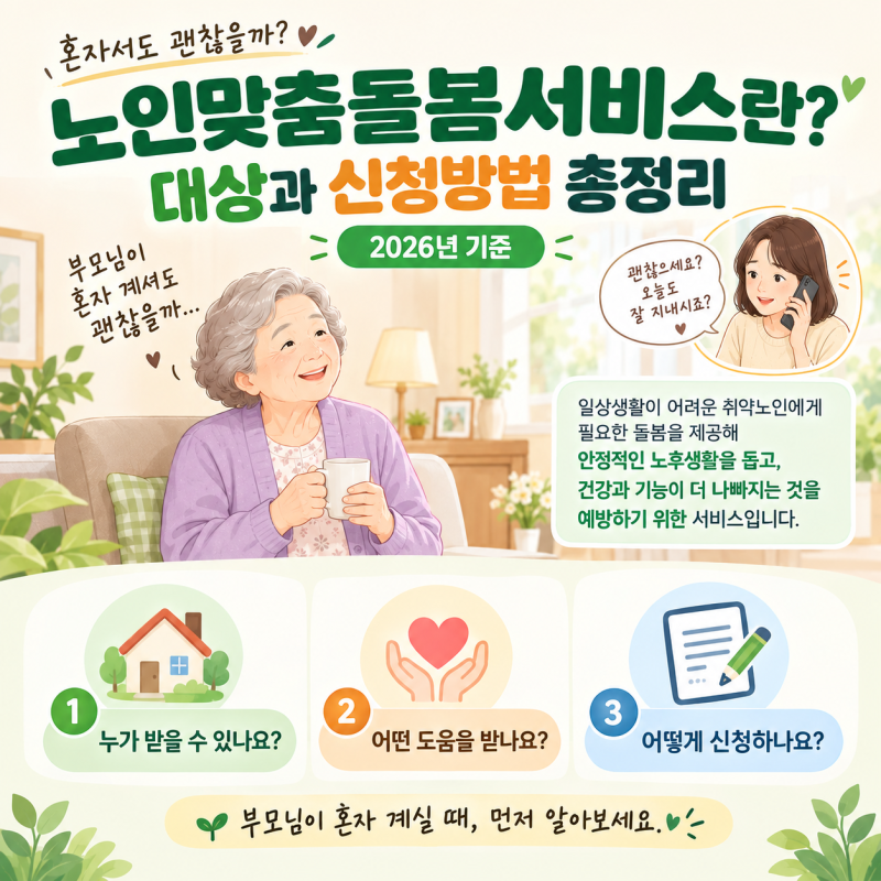 노인맞춤돌봄서비스란? 대상과 신청방법 총정리｜2026년 기준