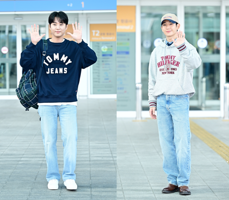 데이식스 영케이·정해인 공항패션 눈길! 타미 힐피거 후드티와 볼캡으로 완성한 남성 가을 ....