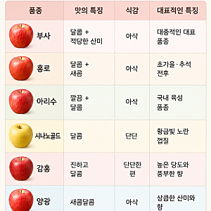 사과 종류별 특징 총정리｜부사·홍로·아리수·시나노골드 맛 비교