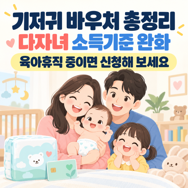 기저귀 바우처 총정리｜다자녀 소득기준 완화, 육아휴직 중이면 신청해 보세요