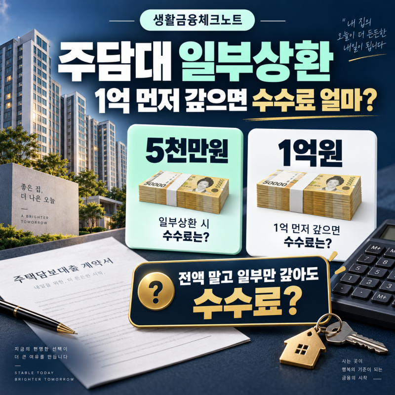 2026 주담대 일부상환 중도상환수수료, 5천만·1억 먼저 갚으면 얼마?