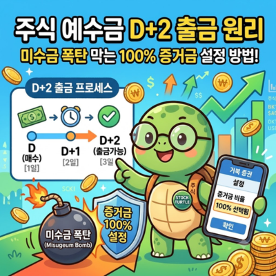 주식 예수금 D+2 출금 원리: 미수금 폭탄 막는 증거금 100% 설정 방법