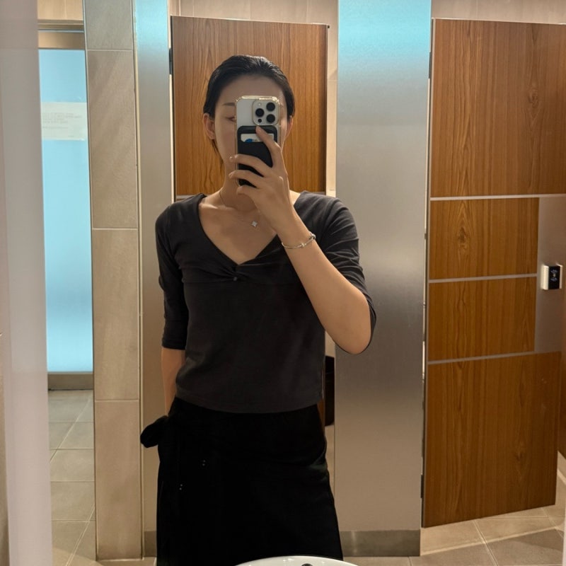 여자 직장인 데일리룩 쇼핑몰 추천 이프유어 2way 꼬임 7부 티셔츠 카울 스카프 롱 스커트 내....