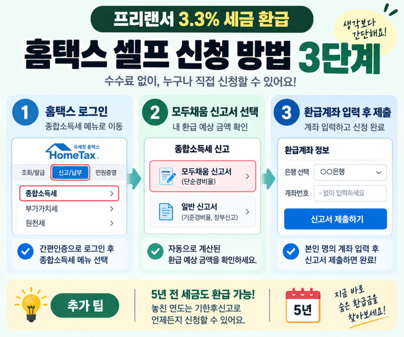 프리랜서 3.3% 세금 환급 대상 조회 방법: 숨어 있던 내 돈 찾아가는 가장 빠른 길
