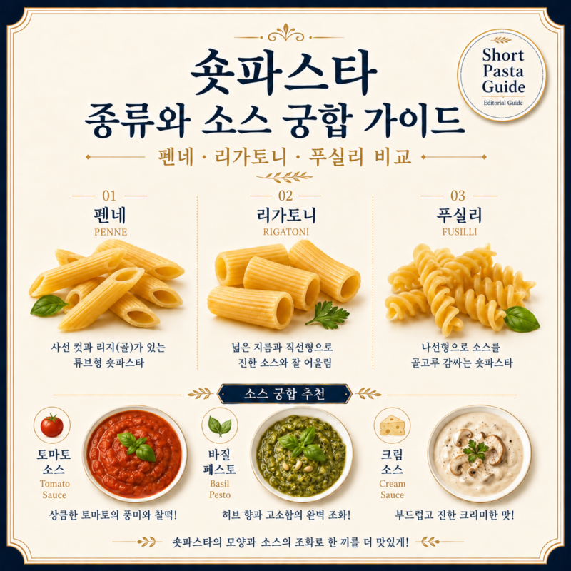 숏파스타 종류와 소스 궁합 가이드: 펜네·리가토니·푸실리 비교