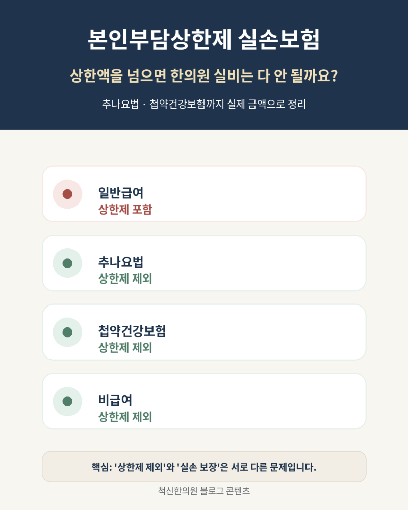 [송파 척신한의원]본인부담상한제 실손보험, 상한액 초과하면 실비는? 추나·첩약건강보험까....