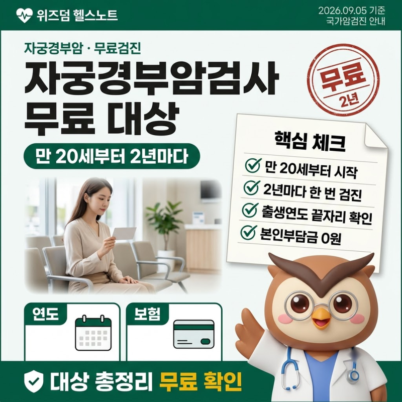 자궁경부암검사 무료 대상 총정리 (만 20세·2년 주기·본인부담 0원)