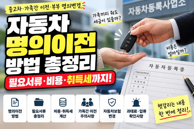 자동차 명의이전 방법 총정리, 가족간 이전 비용·필요서류·취득세까지