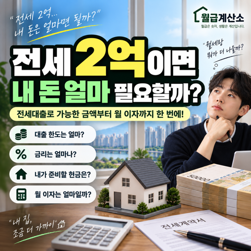 전세 2억이면 내 돈 얼마 필요할까? 전세대출 1억 5천 받으면 월 이자까지 계산