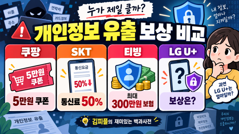 쿠팡·티빙·SKT·LG유플러스 개인정보 유출 보상 비교｜5만원 쿠폰·통신료 50%·300만원 보험 총....