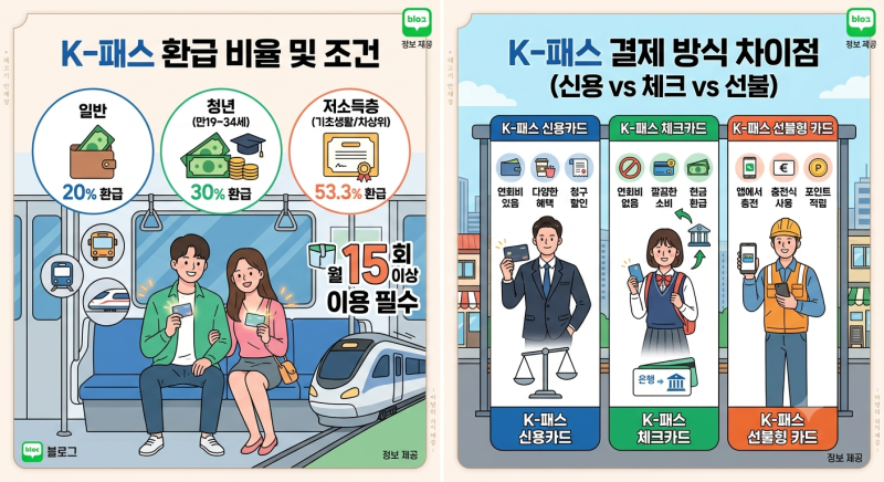K-패스 카드 발급방법 및 환급 비율 총정리 (신용·체크·선불·후불 차이점 비교)