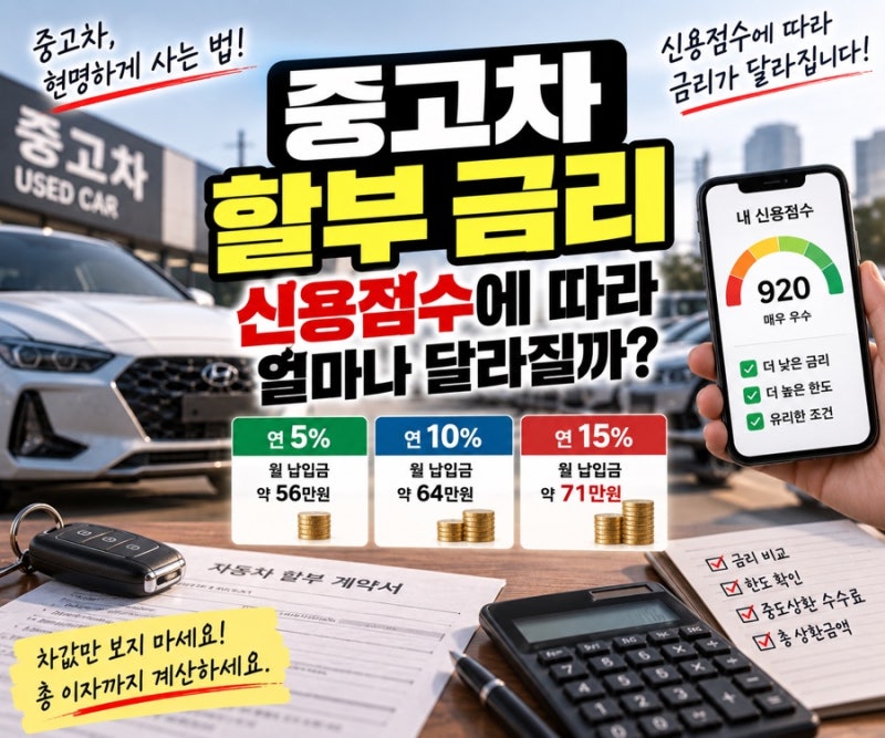 중고차 할부 금리 신용점수에 따라 얼마나 달라질까? 구매 전 꼭 확인할 것
