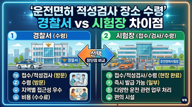 운전면허 적성검사 장소 수령 경찰서와 시험장 차이점