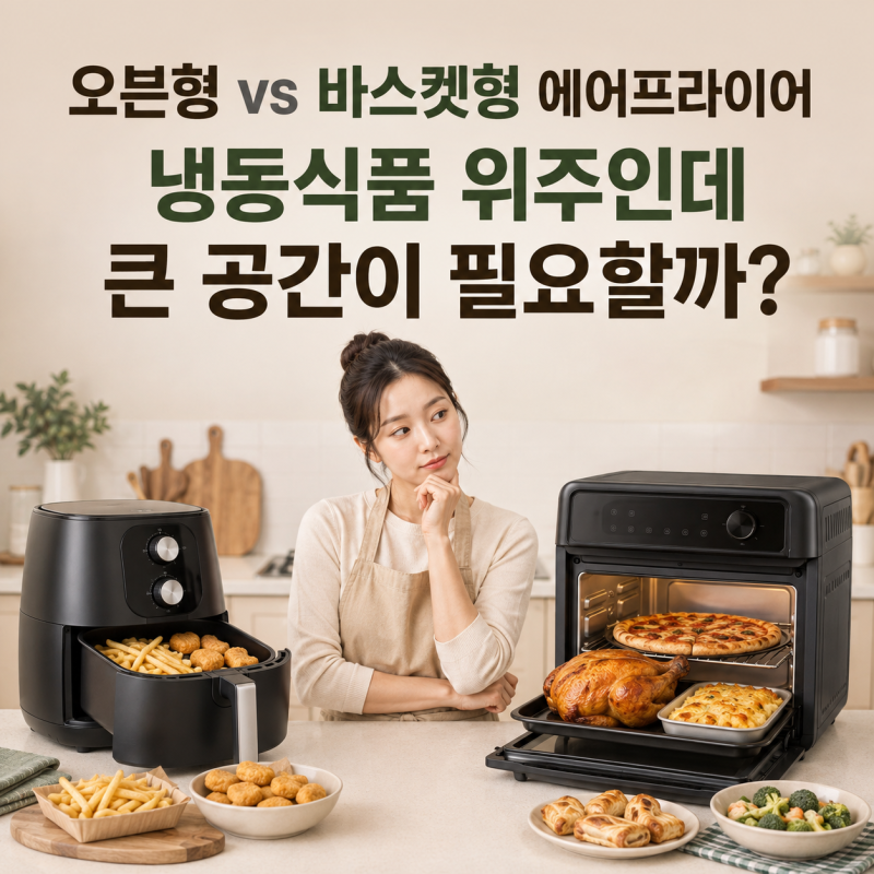 오븐형 에어프라이어 vs 바스켓형, 냉동식품 위주라면 큰 조리공간이 필요할까?