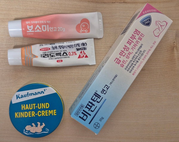 기저귀 발진 관리 및 통풍 방법, 바른 연고 (리도멕스, 비판텐, 보소미, 카우프만 크림)