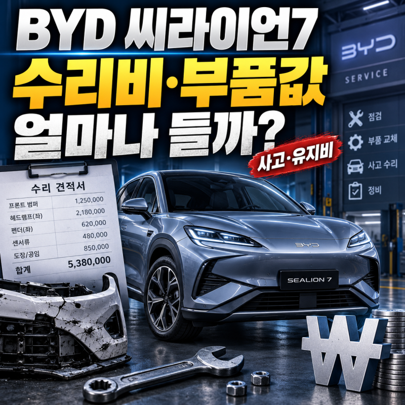 BYD 씨라이언7 수리비와 부품 가격 총정리, 사고 수리비와 유지비 얼마나 들까?