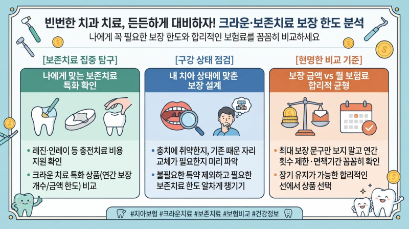 크라운 및 보존치료 한도 비교로 살펴보는 알짜배기 치아보험 가입 조건