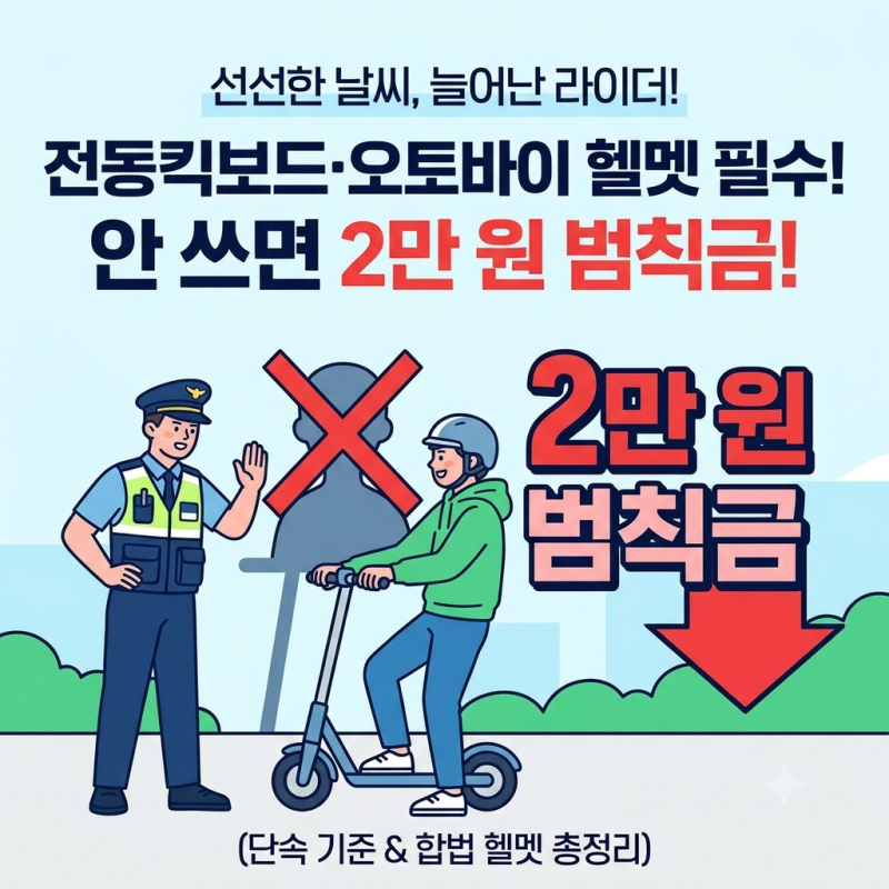 "잠깐 탔는데 범칙금 2만 원 날아왔다고요?" 전동킥보드 헬멧 단속과 적발 기준