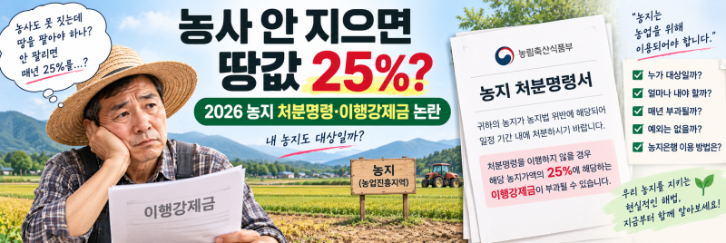 농사 안 지으면 땅값 25% 이행강제금?｜2026 농지법 개정·처분명령 논란 총정리