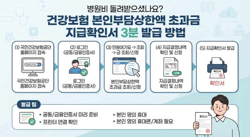 병원비 돌려받으셨나요? 건강보험 본인부담상한액 초과금 지급확인서 3분 발급 방법
