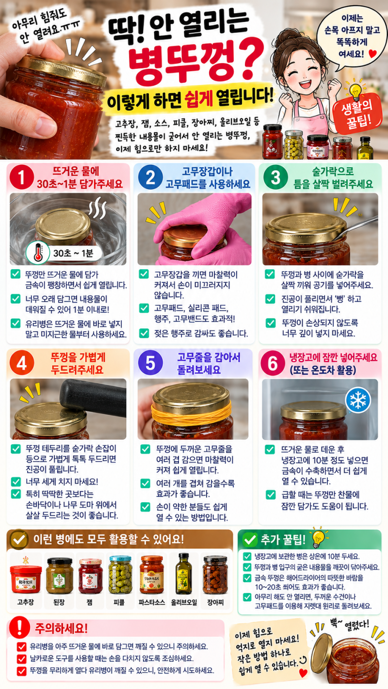 오래 방치한 쨈이나 고추장 철 뚜껑 정말 따기 힘드시죠~?