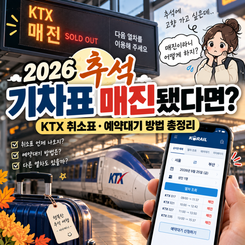 2026 추석 기차표 매진됐다면? KTX 취소표·예약대기 방법 총정리