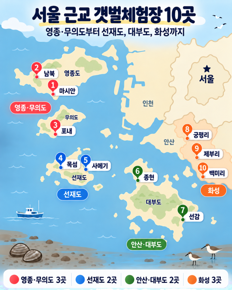 내가 가려고 정리한 수도권 갯벌체험장 10곳｜조개 종류·체험가격·이동 비교