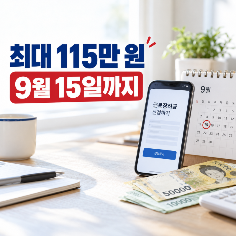 2026 근로장려금 9월 15일까지, 최대 115만 원 놓치지 마세요 (반기신청, 대상자, 지급일)