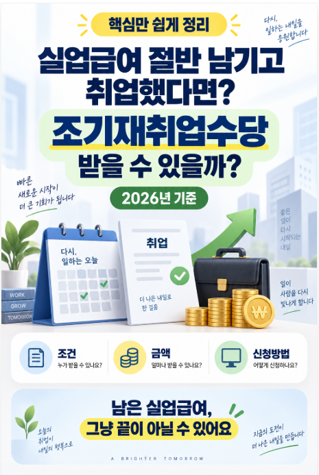 실업급여 절반 남기고 취업했다면? 조기재취업수당 조건·금액·신청방법 총정리