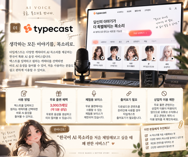 AI 목소리 무료 사이트 어디가 좋을까? ️ 2026년 무료 AI 보이스 알아보기