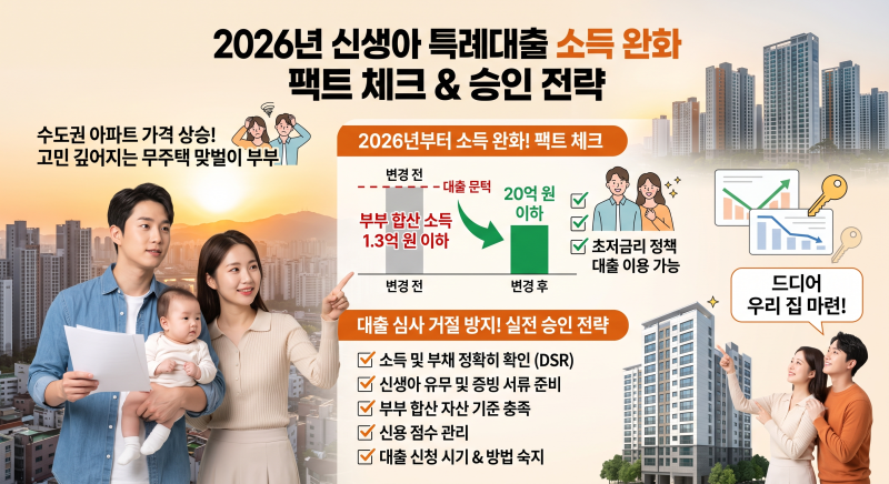 맞벌이라서 대출 포기하셨나요? 1%대 금리 사수하는 2026 신생아 특례대출 소득요건 2억 완화 ....