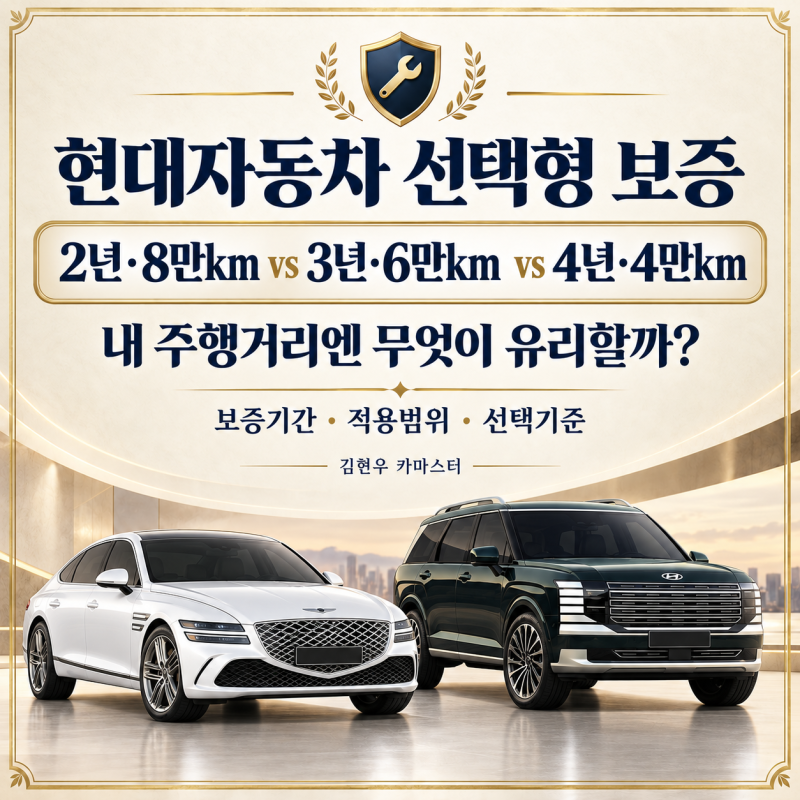 현대차 선택형 보증 총정리｜2년·8만km vs 3년·6만km vs 4년·4만km, 내게 유리한 선택은?