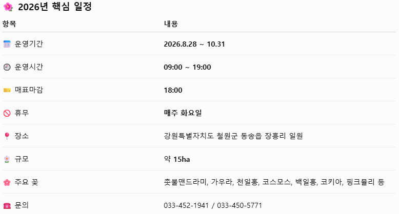 2026 철원 고석정 꽃밭 축제 — 가을 꽃구경 명소!!!