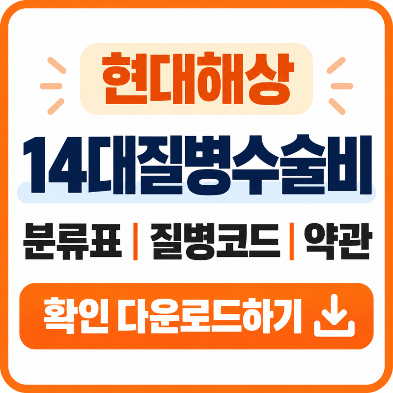 현대해상 14대질병수술비 분류표 질병코드 약관 확인 다운로드하기