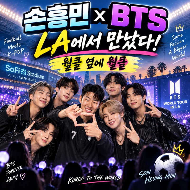 손흥민 BTS LA 콘서트 깜짝 등장…전광판 ‘찰칵 세리머니’에 백스테이지 만남까지