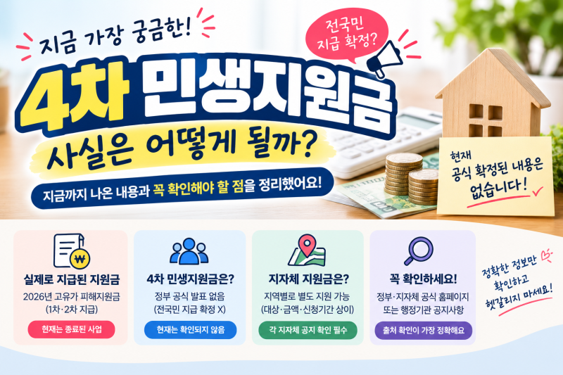 4차 민생지원금 2026 전국민 지급 확정됐을까? 현재까지 나온 사실 정리
