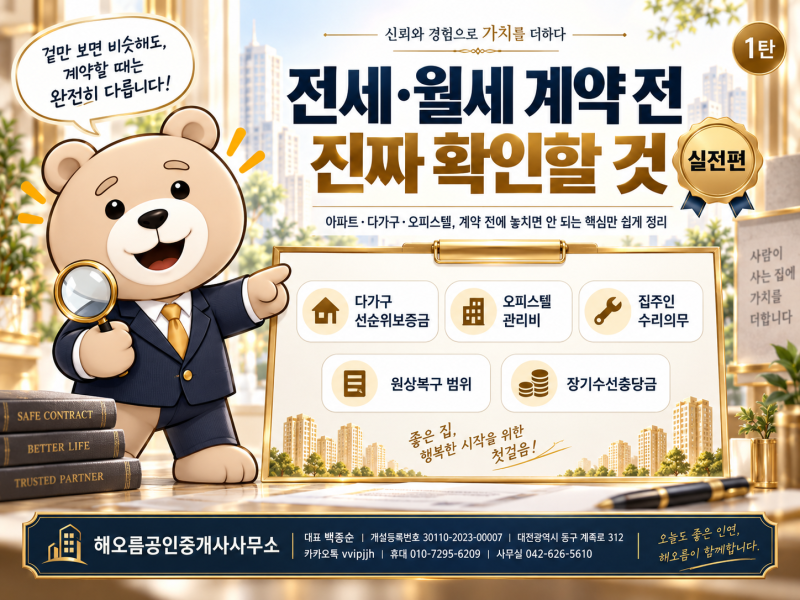 전세·월세 계약 전 필수 체크리스트｜다가구 전세·선순위보증금·오피스텔 관리비·원상복....