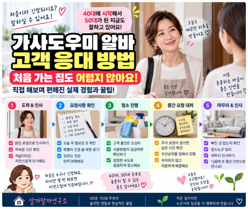 40대 가사도우미 알바, 고객 집 처음 갈 때 어떻게 말할까? 직접 해보며 편해진 응대 방법