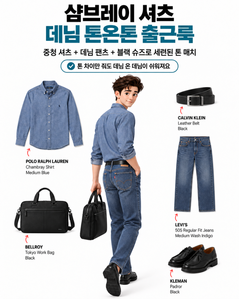 남자 청바지 코디, 폴로셔츠와 리바이스 데님 출근룩 (멋쟁이라면 도전!)