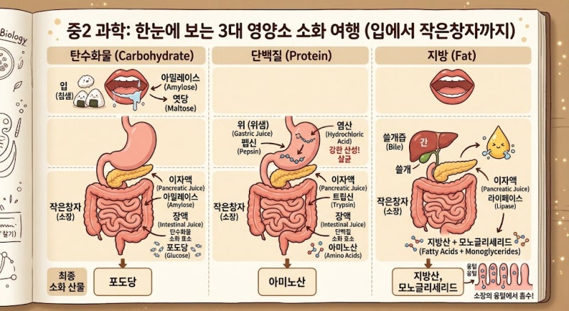 중학교 2학년 과학 영양소 소화과정(소화계)