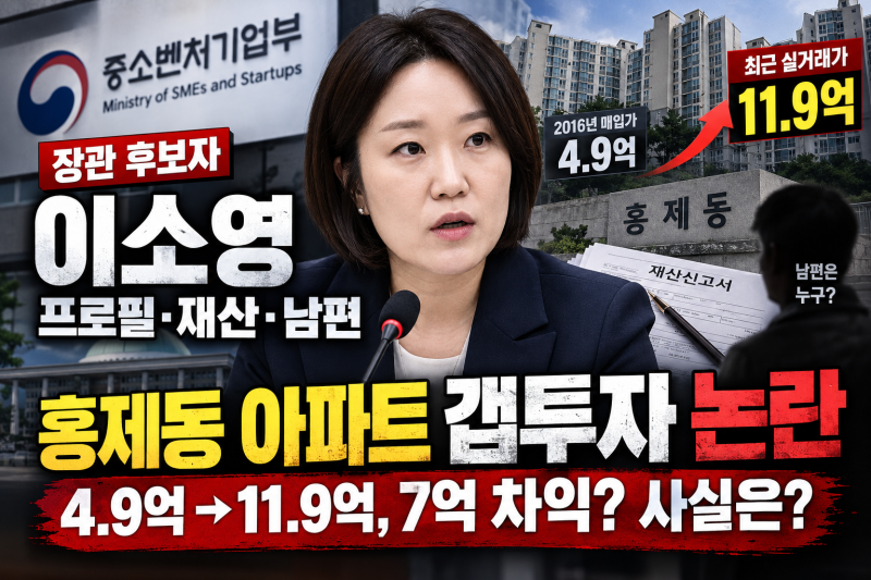 이소영 프로필 누구? 중기부 장관 후보자 재산·남편, 홍제동 아파트 갭투자 논란