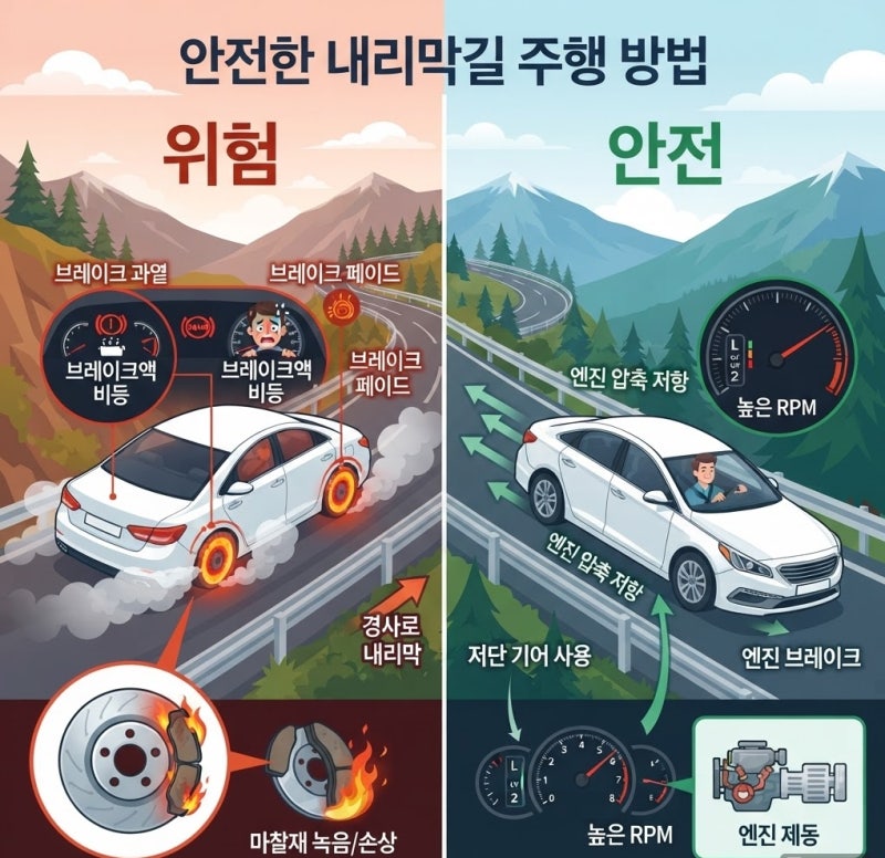 내리막길에서 브레이크만 밟으면 위험한 이유?, 저단 기어와 엔진브레이크 제대로 쓰는 법