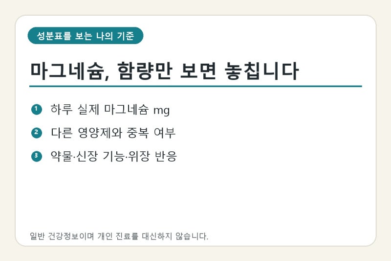 마그네슘 영양제 고르는 법, 함량보다 먼저 보는 나의 6가지 기준