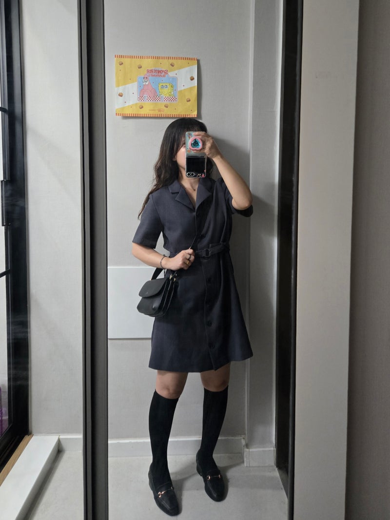[OOTD] 147cm 키작녀 여름/가을 하객룩 : 테일러드 카라 원피스 & 로퍼 코디