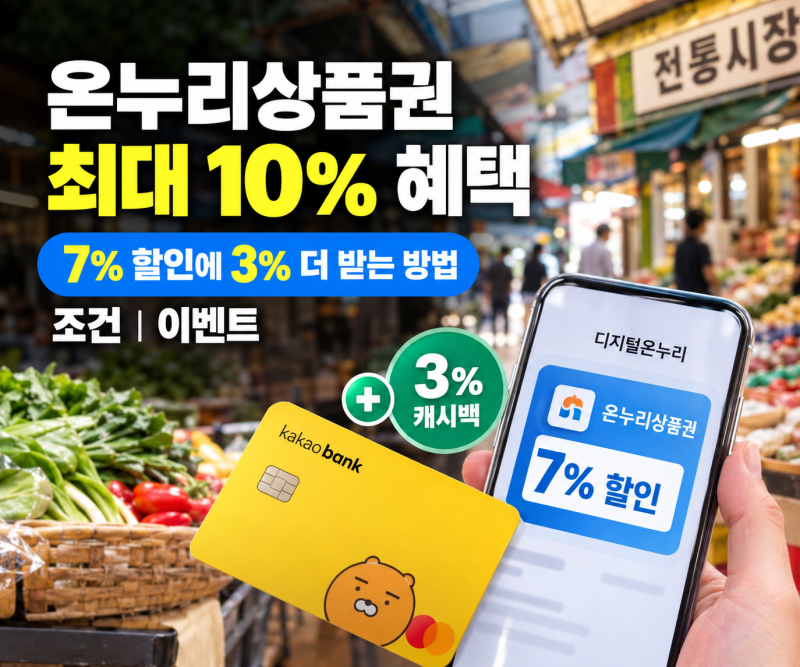 "온누리상품권 +3% 추가 캐시백" 더 받는 방법, 카카오뱅크 혜택 조건 이벤트